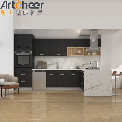 품질  Minimalistic Design Grey Solid Wood Kitchen Cabinets with Imported Quartz Stone Top 공장